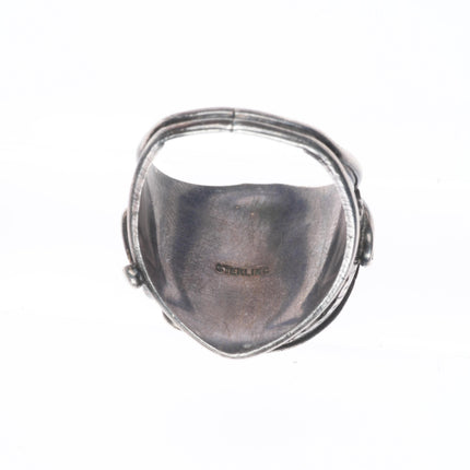 sz10.5 70's-80's Vintage Navajo sterling silver feather design turquoise ring