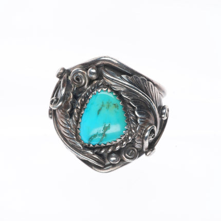 sz10.5 70's-80's Vintage Navajo sterling silver feather design turquoise ring
