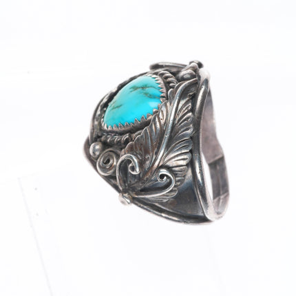 sz10.5 70's-80's Vintage Navajo sterling silver feather design turquoise ring