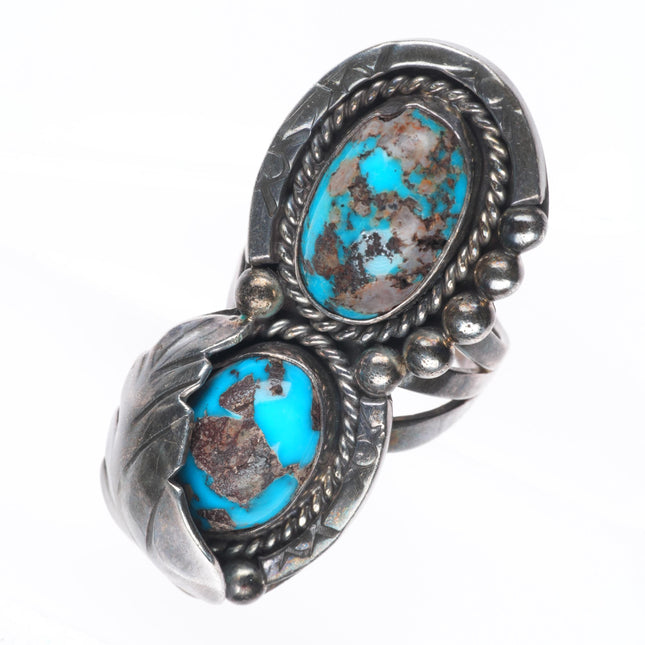 sz8 Vintage Navajo sterling silver high grade two stone turquoise ring