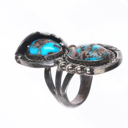 sz8 Vintage Navajo sterling silver high grade two stone turquoise ring