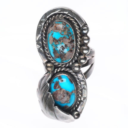sz8 Vintage Navajo sterling silver high grade two stone turquoise ring