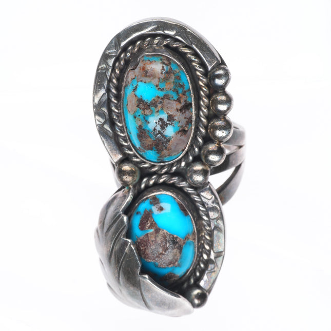 sz8 Vintage Navajo sterling silver high grade two stone turquoise ring