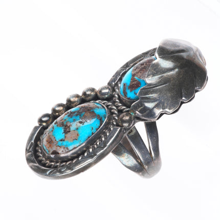 sz8 Vintage Navajo sterling silver high grade two stone turquoise ring