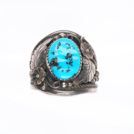 sz11.5 Y Vintage Navajo sterling silver Kingman turquoise 1980's feather ring