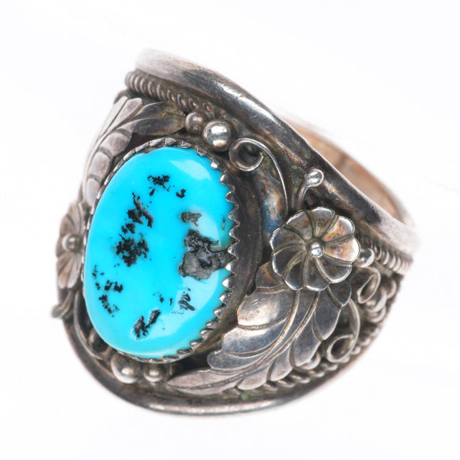 sz11.5 Y Vintage Navajo sterling silver Kingman turquoise 1980's feather ring
