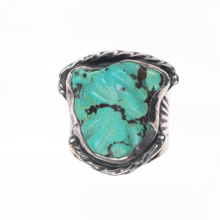 sz7.5 Big vintage Zuni carved turquoise sterling silver ring c1950's