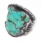 sz7.5 Big vintage Zuni carved turquoise sterling silver ring c1950's