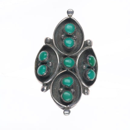 sz7 Vintage Zuni sterling silver green turquoise snake eye ring