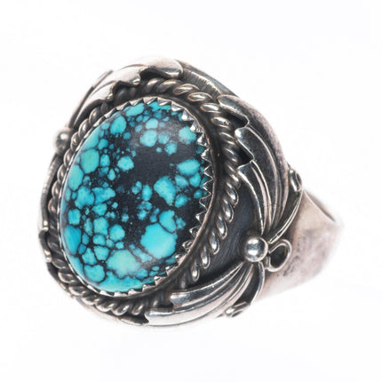 sz11.25 Vintage M Spencer Navajo sterling silver spiderweb turquoise men's ring