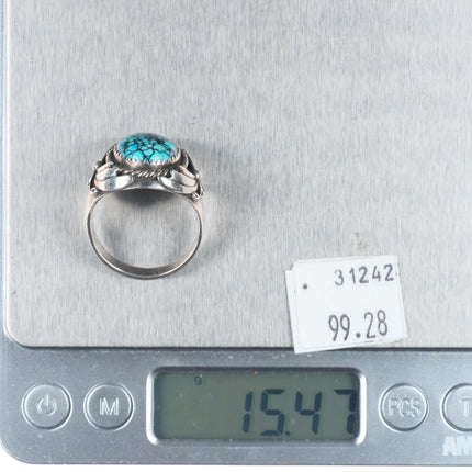 sz11.25 Vintage M Spencer Navajo sterling silver spiderweb turquoise men's ring