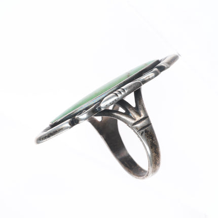 sz7 Vintage Bell Trading Post Navajo sterling silver long green turquoise ring