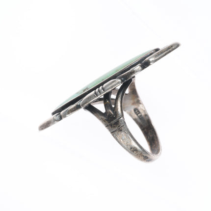 sz7 Vintage Bell Trading Post Navajo sterling silver long green turquoise ring