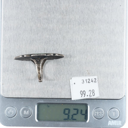 sz7 Vintage Bell Trading Post Navajo sterling silver long green turquoise ring