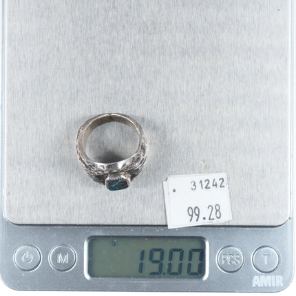 sz9 High grade spiderweb turquoise vintage Navajo sterling silver ring