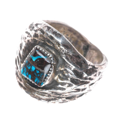 sz9 High grade spiderweb turquoise vintage Navajo sterling silver ring