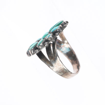 sz9 Vintage Zuni sterling silver green/blue turquoise cluster ring
