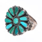 sz9 Vintage Zuni sterling silver green/blue turquoise cluster ring