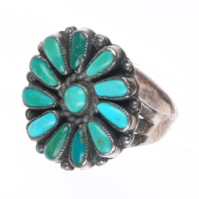 sz9 Vintage Zuni sterling silver green/blue turquoise cluster ring