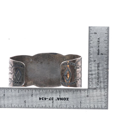 6.5" c1940's Large Fred Harvey sterling silver cuff bracelet green turquoise