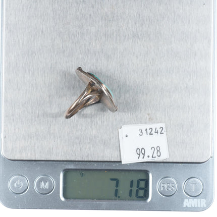 sz9 Vintage Navajo sterling silver ring with gorgeous large turquoise