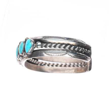 7" Vintage Navajo c1940's sterling silver carinated turquoise row cuff bracelet