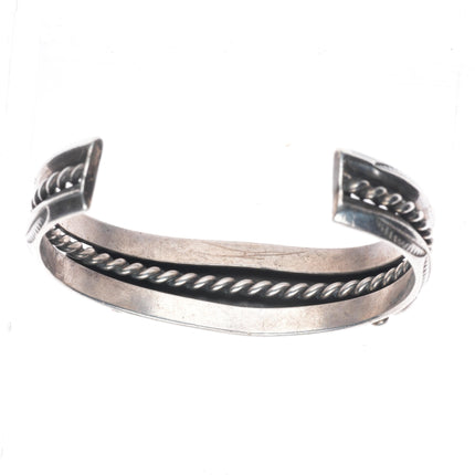 7" Vintage Navajo c1940's sterling silver carinated turquoise row cuff bracelet