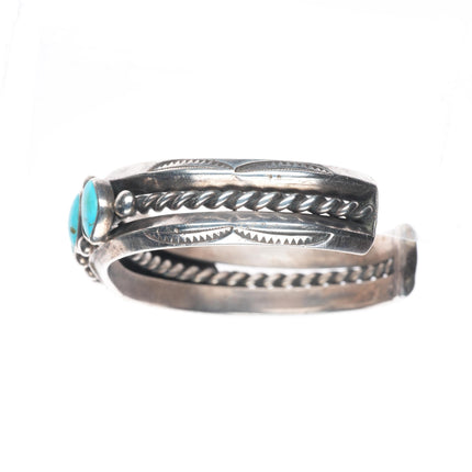 7" Vintage Navajo c1940's sterling silver carinated turquoise row cuff bracelet
