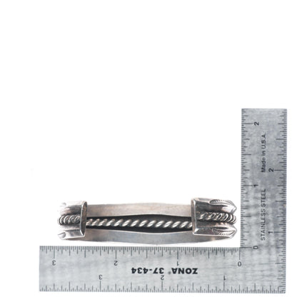 7" Vintage Navajo c1940's sterling silver carinated turquoise row cuff bracelet