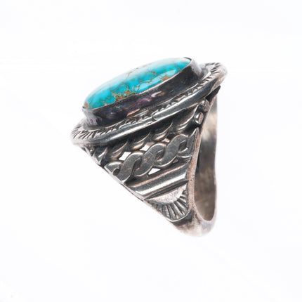 sz10.2 Lloyd Oliver Navajo code talker high grade turquoise sterling silver ring