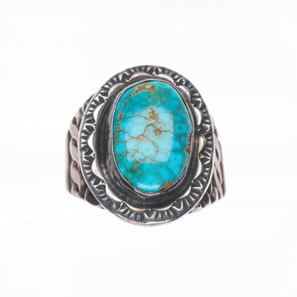 sz10.2 Lloyd Oliver Navajo code talker high grade turquoise sterling silver ring