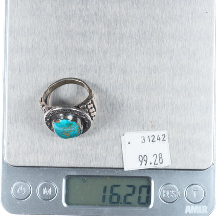 sz10.2 Lloyd Oliver Navajo code talker high grade turquoise sterling silver ring