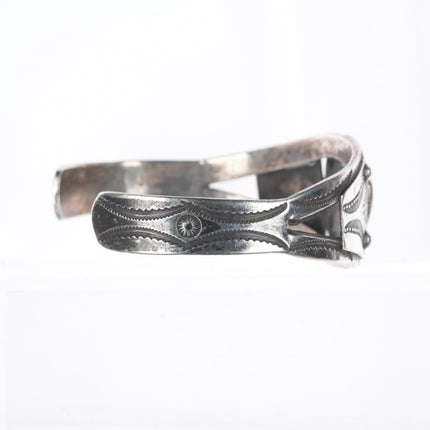 6.5" c1940's vintage Navajo sterling silver turquoise hand stamped cuff bracelet