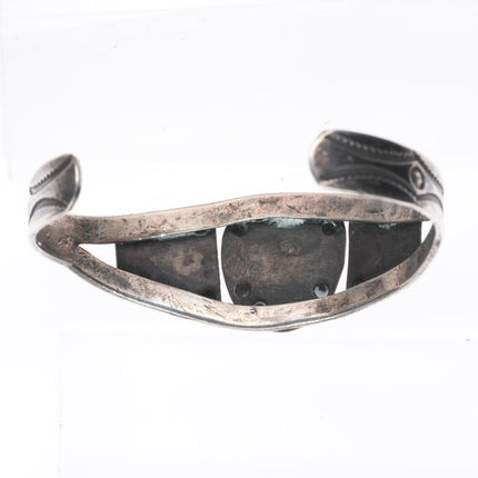6.5" c1940's vintage Navajo sterling silver turquoise hand stamped cuff bracelet