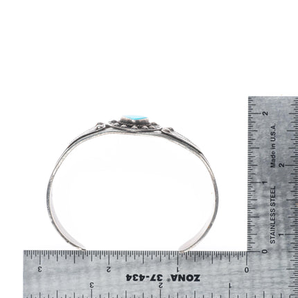 6.5" c1940's vintage Navajo sterling silver turquoise hand stamped cuff bracelet