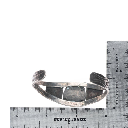 6.5" c1940's vintage Navajo sterling silver turquoise hand stamped cuff bracelet