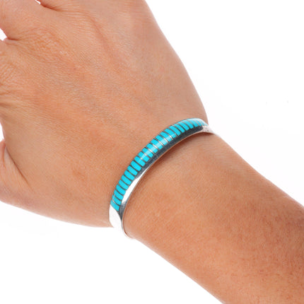 6" RJT Zuni sterling silver turquoise channel inlay stacker cuff bracelet