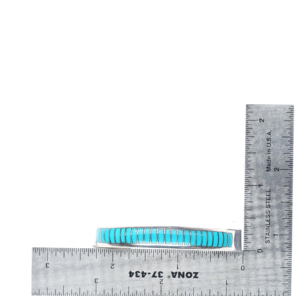 6" RJT Zuni sterling silver turquoise channel inlay stacker cuff bracelet