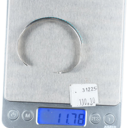 6" RJT Zuni sterling silver turquoise channel inlay stacker cuff bracelet