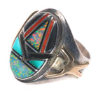 sz11.5 Vintage LJ Navajo sterling silver gold accents channel inlay men's ring