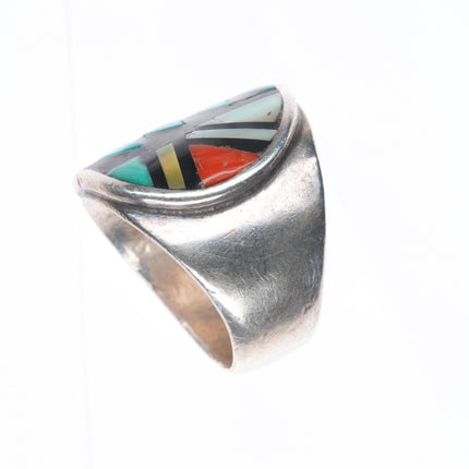 sz11 Big Vintage John & Rosalie Bowannie sterling silver intarsia inlay ring
