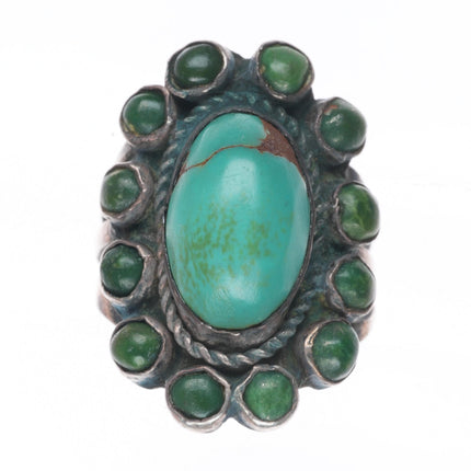 sz4.75 30's-40's Vintage Navajo sterling silver snake eye turquoise border ring