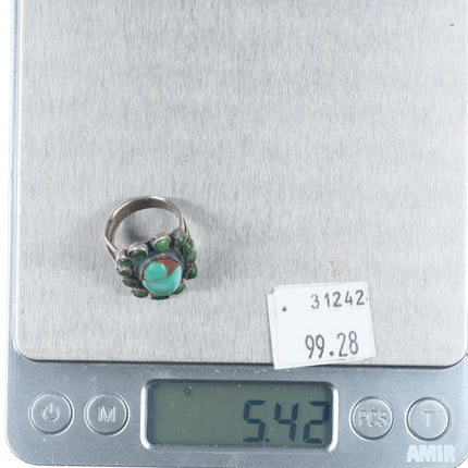 sz4.75 30's-40's Vintage Navajo sterling silver snake eye turquoise border ring