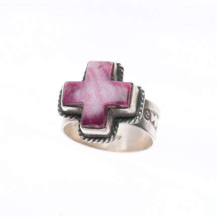 sz9 Gary G Navajo adjustable sterling silver spiny oyster cross ring