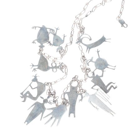 28" Dee Morris southwestern Sterling silver Petroglyph multistone charm necklace
