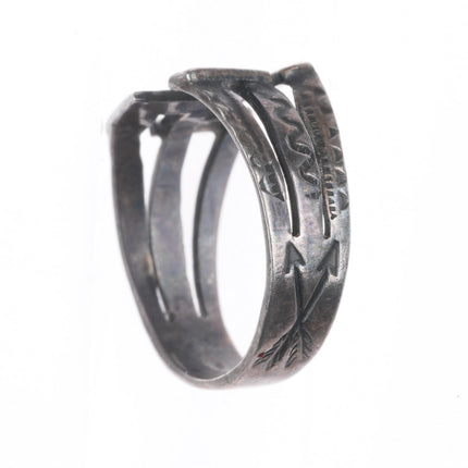 sz6 c1930 Vintage Navajo sterling silver Fred Harvey whirling logs/arrows ring