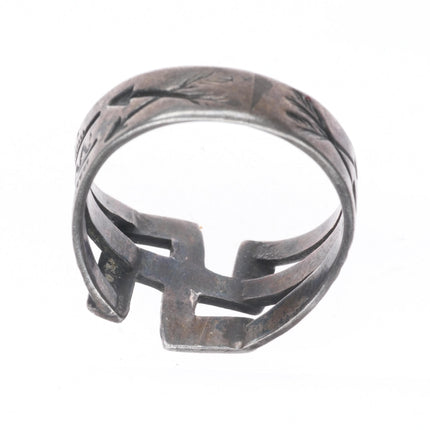 sz6 c1930 Vintage Navajo sterling silver Fred Harvey whirling logs/arrows ring