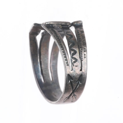 sz6 c1930 Vintage Navajo sterling silver Fred Harvey whirling logs/arrows ring