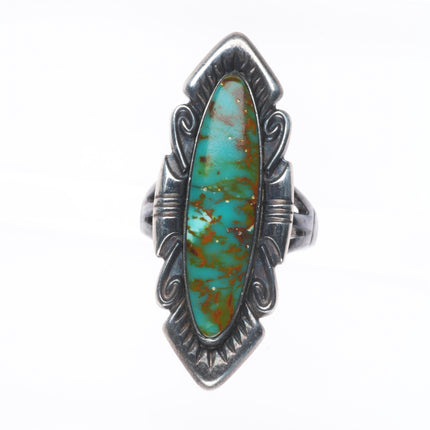 sz7 Vintage Bell Trading post long high grade turquoise sterling silver ring