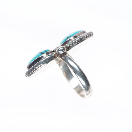 sz7 vintage Navajo sterling silver 2 stone ring with gorgeous turquoise